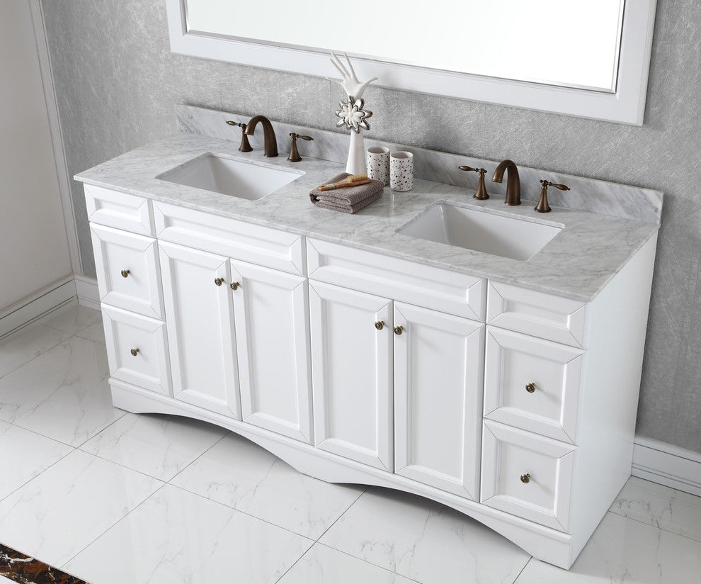 Talisa 72" Double Bathroom Vanity Set, White With Mirror, Square Basin