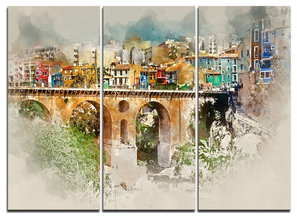 "Villajoyosa City Digital Art Bridge" Metal Wall Art, 3 Panels, 36"x28"