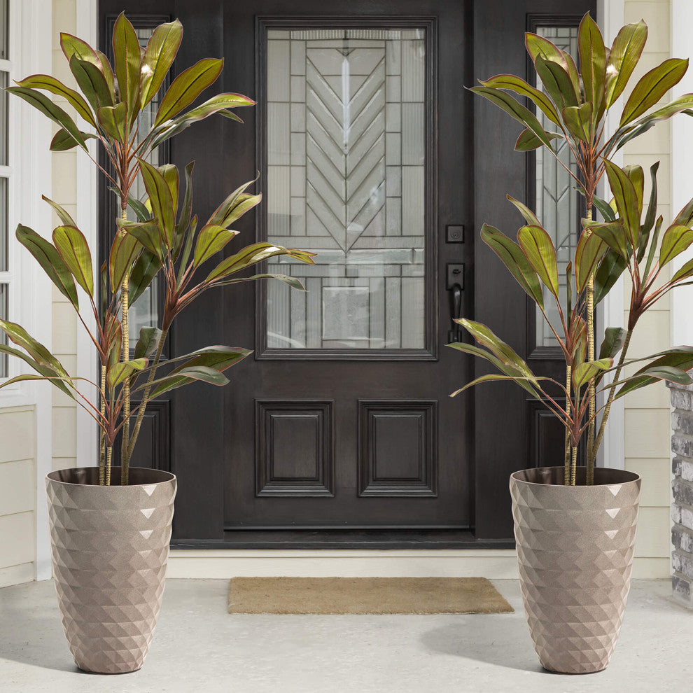 Set of 2 Eco-Friendly PE Faux Ceramic Textured Planters, Sand Beige