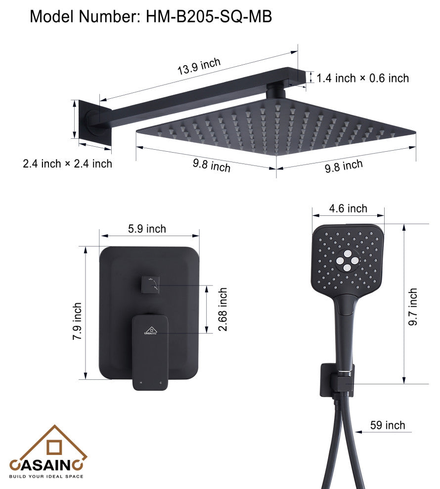 Brushed Nickel Wall Mounted  Shower Faucet Waterfall Shower Bar System, Matte Black