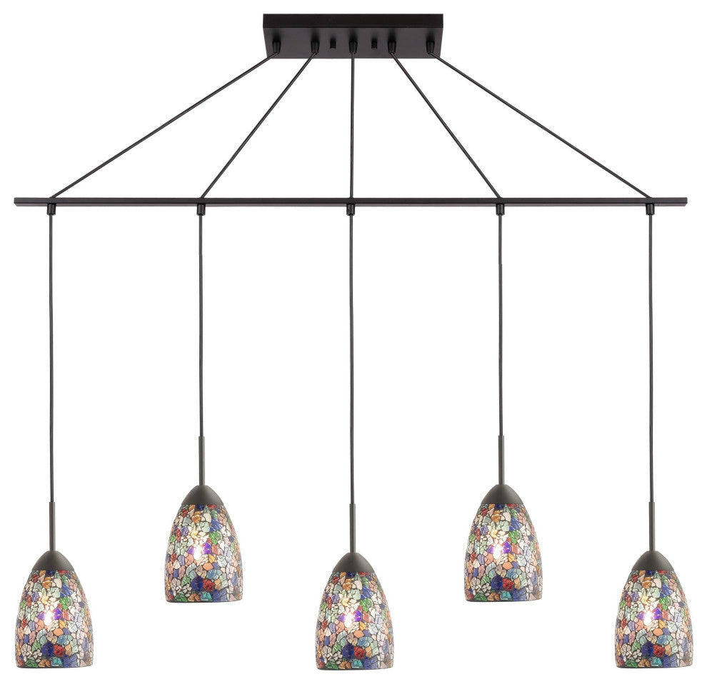 Woodbridge Lighting Venezia 5-Light Pendant Chandelier, Bronze, Linear, 42"w, Mosaic Multicolor