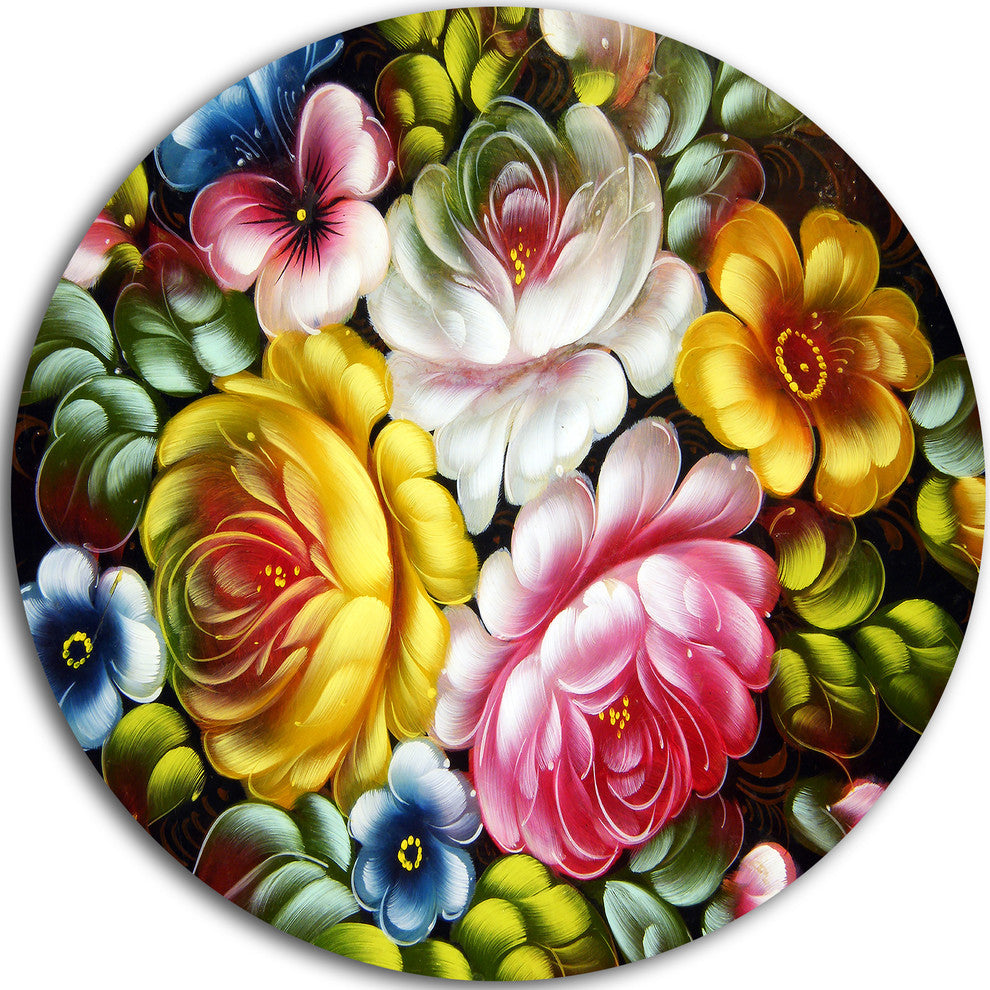 Digital Flower Bouquet, Floral Digital Art Disc Metal Wall Art, 38"