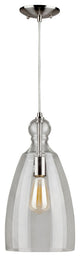 1 Light Cord-Hung Glass Mini Pendant, Brushed Nickel, Clear Glass