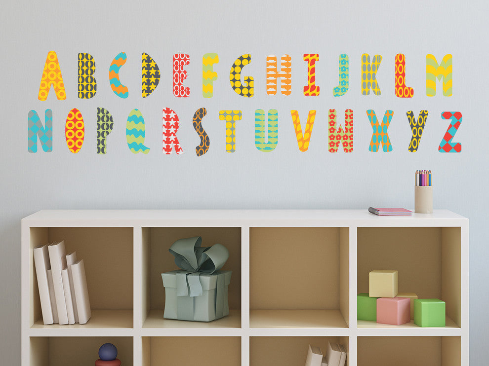 Modern Alphabet Fabric Wall Decals in Rainbow