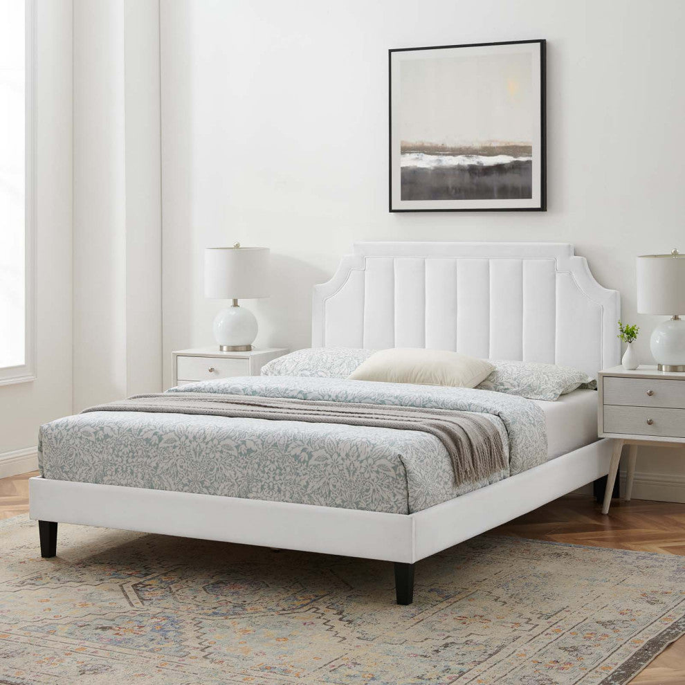 Sienna Performance Velvet Full Platform Bed, White