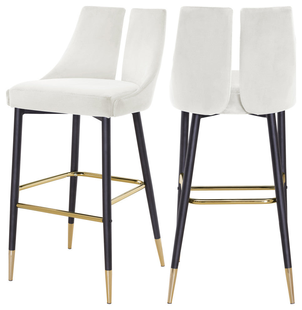 Sleek Velvet Upholstered Bar Stools With Matte Black Metal Legs, Set of 2, Cream