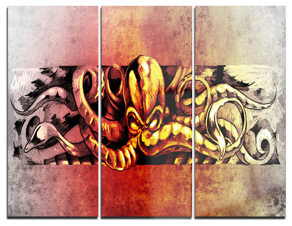 "Octopus Sketch in Yellow Shade" Digital Metal Wall Art, 3 Panels, 36"x28"