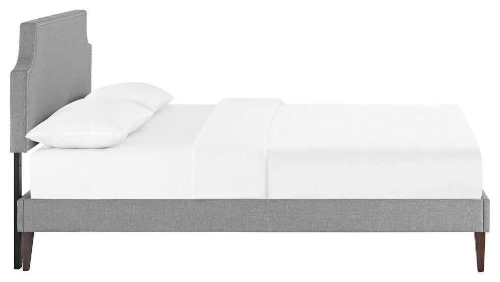 Modway Laura Queen Fabric Platform Bed With Squared Tapered Legs, Light Gray