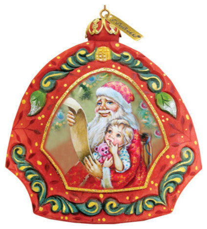 Hand Painted Scenic Ornament Santa's List