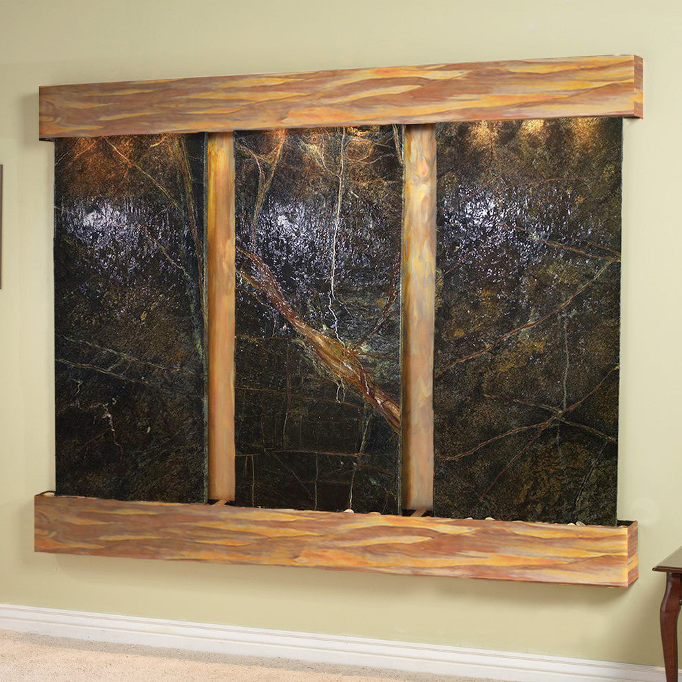 Deep Creek Falls Fountain, Green Marble, Rustic Copper, Square