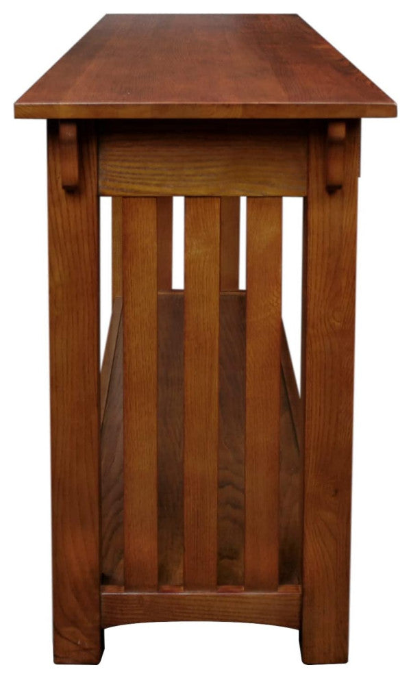 Mission Style Console Table in Medium Oak with Slatted Sides & 2 Drawers