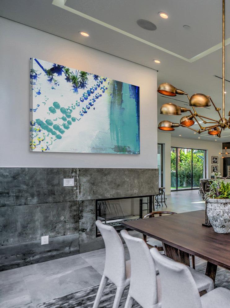 "Umbrella Blues" Painting Print on Wrapped Canvas, 36"x24"