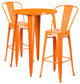 30" Round Orange Metal Indoor-Outdoor Bar Table Set with 2 Cafe Stools