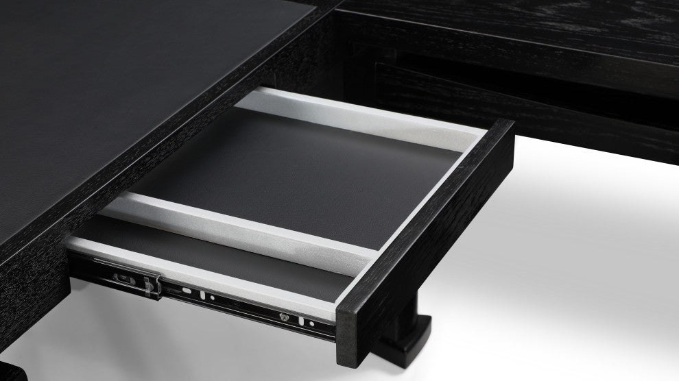 Pierce Black Oak Desk With Storage, Right