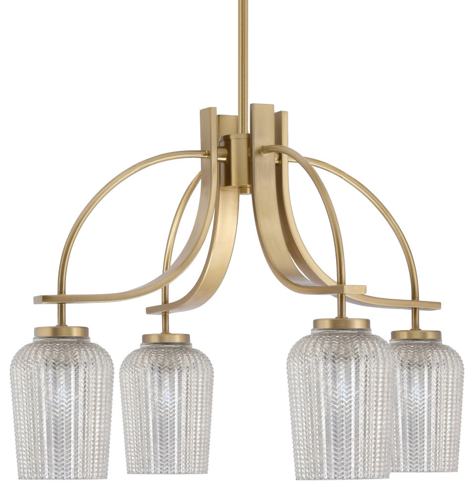 Cavella 4 Light, Downlight Chandelier, New Age Brass Finish, 5" Silver Textured
