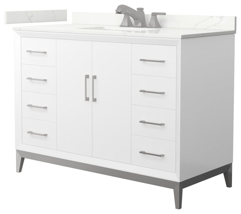 Amici 48" Single Vanity, Quartz Top, 3-Hole, Nickel Trim