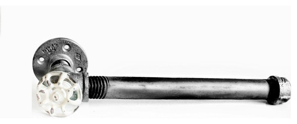 Industrial Pipe Paper Towel Holder, White Knob, Black Pipe