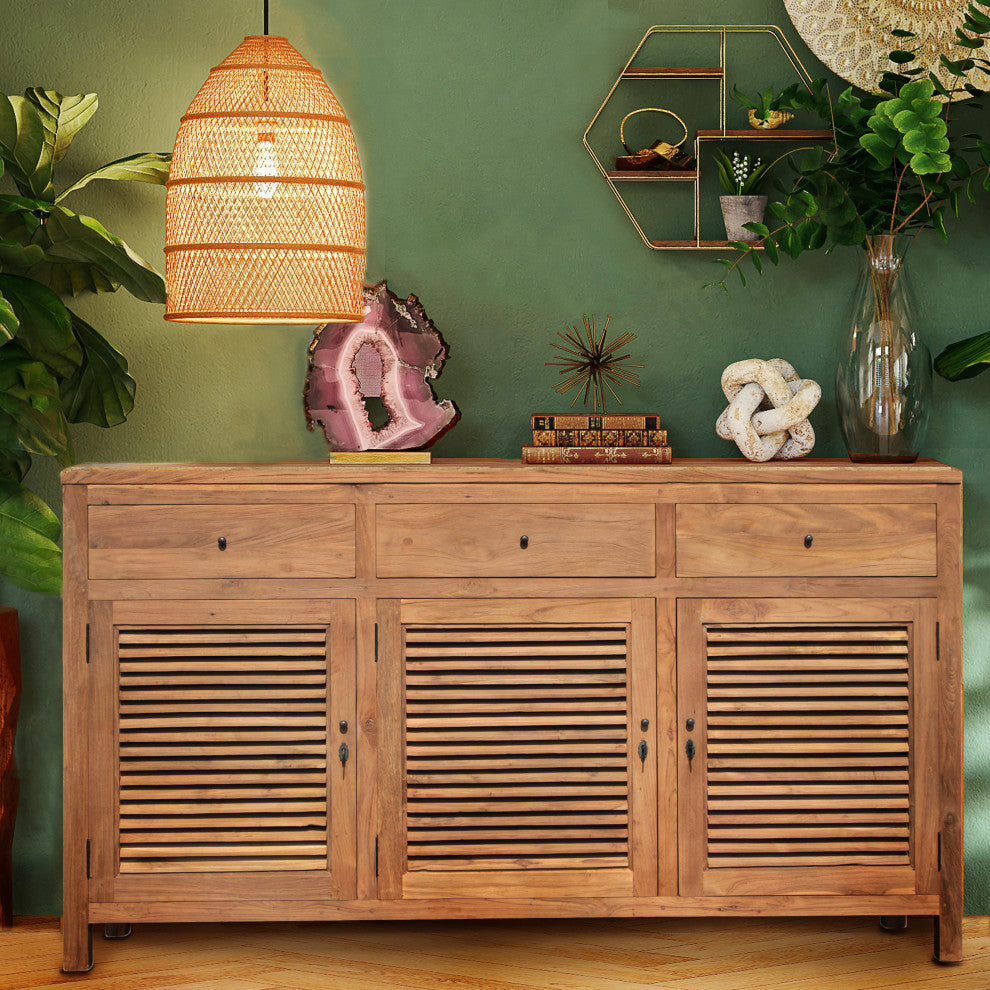 Recycled Teak Wood Louvre Cabinet with 3 Doors & 3 Drawers