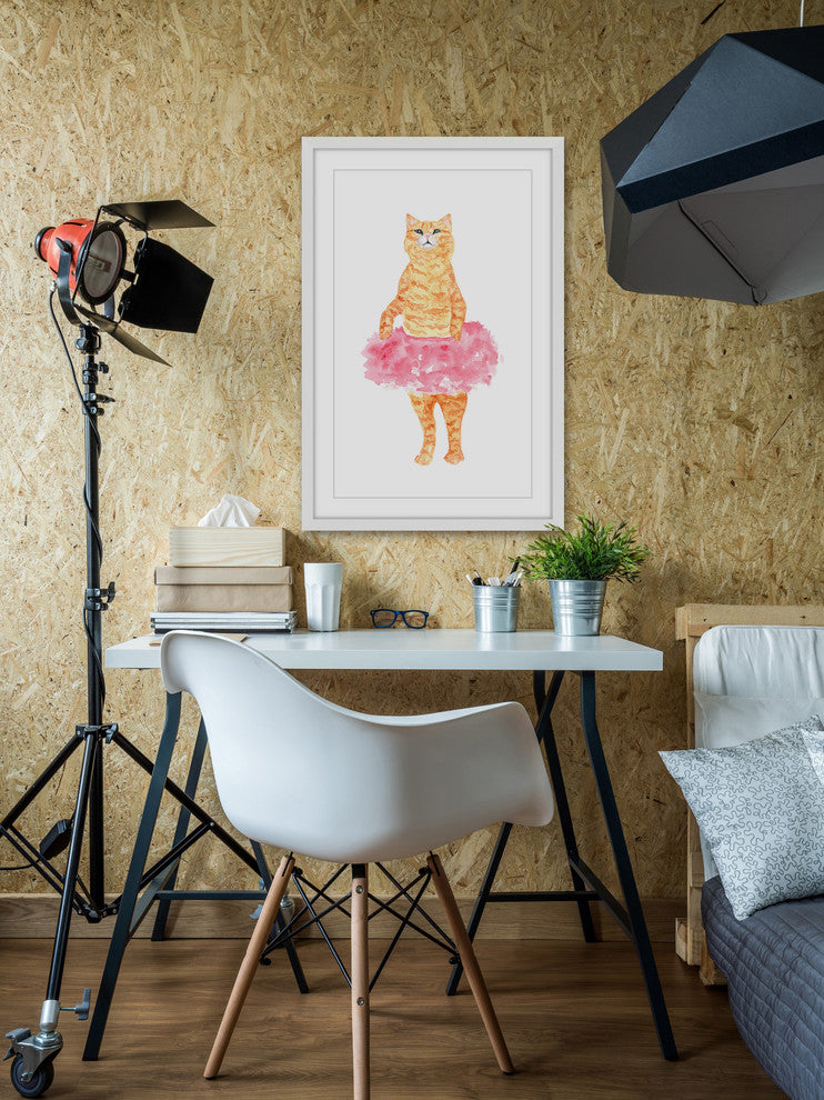 Marmont Hill, "Ballerina Cat" by Thimble Sparrow Framed Painting Print, 30x45