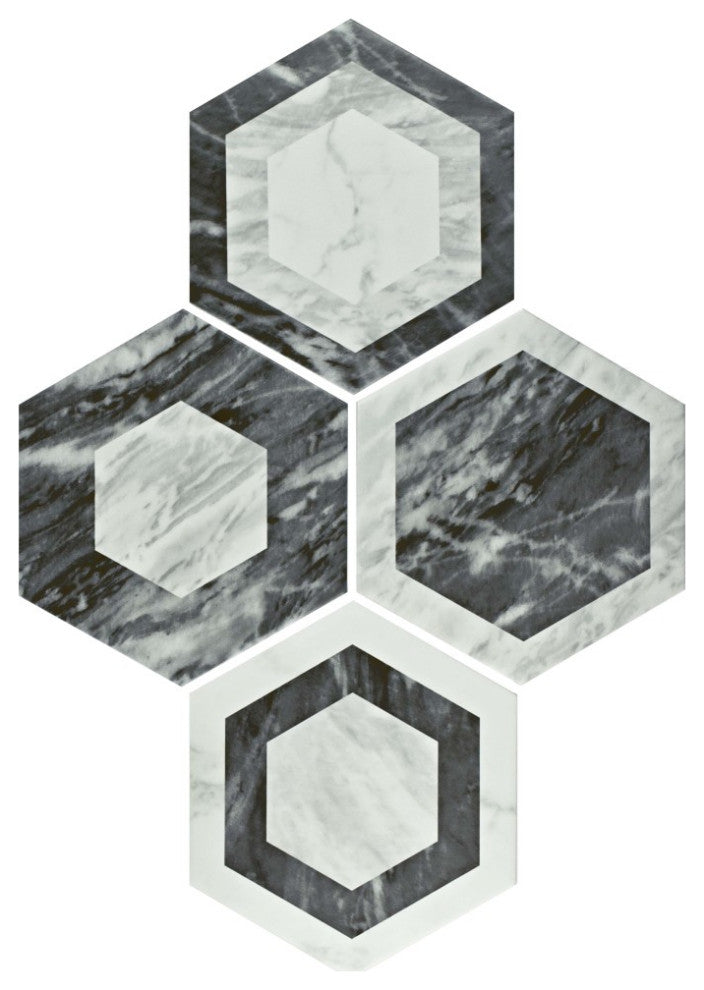 Classico Bardiglio Hex Geo Porcelain Floor and Wall Tile