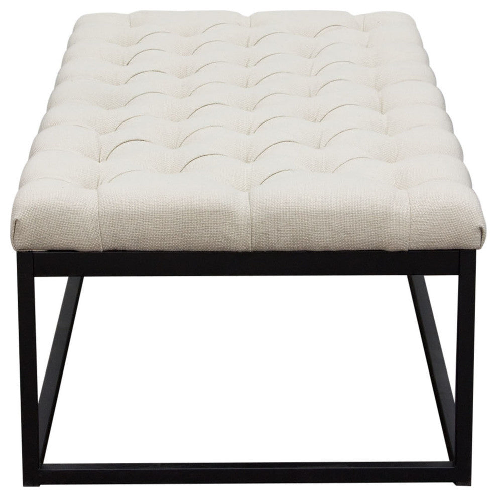 Diamond Sofa Mateo Black Powder Coat Metal Large Linen Tufted Bench