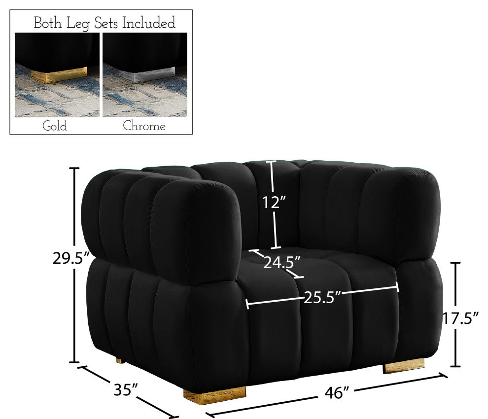 Gwen Velvet Upholstered Chair, Black, Chair