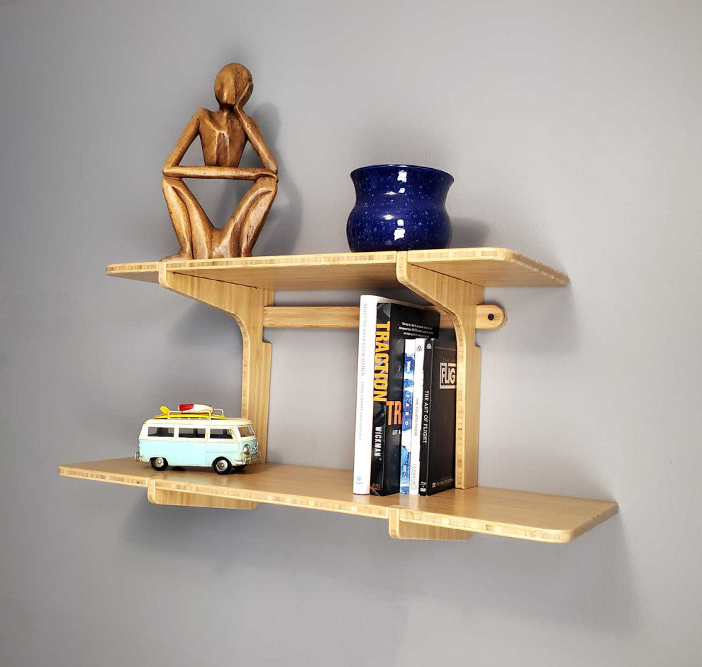 Bamboo Floating Shelf - Floating Wall Shelf, Double Shelf