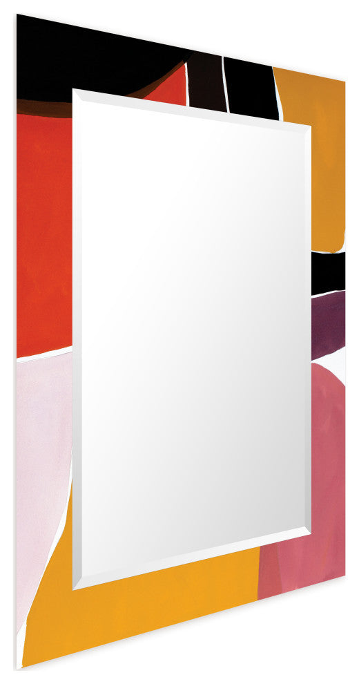 "Finale" Beveled Mirror on Printed Abstarct Tempered Art Glass, 40x30"
