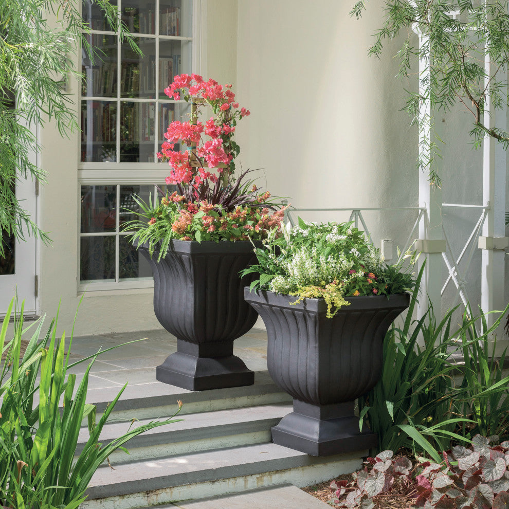 Leyla Double Walled Large Urn Planter, Caviar Black