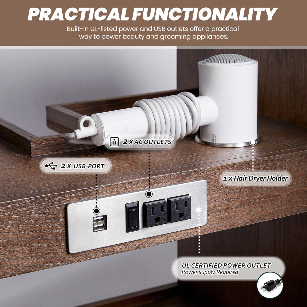 Jakarta Bath Vanity, Quartz Top No Mirror, Dark Brown Oak, 60", Double Vanity