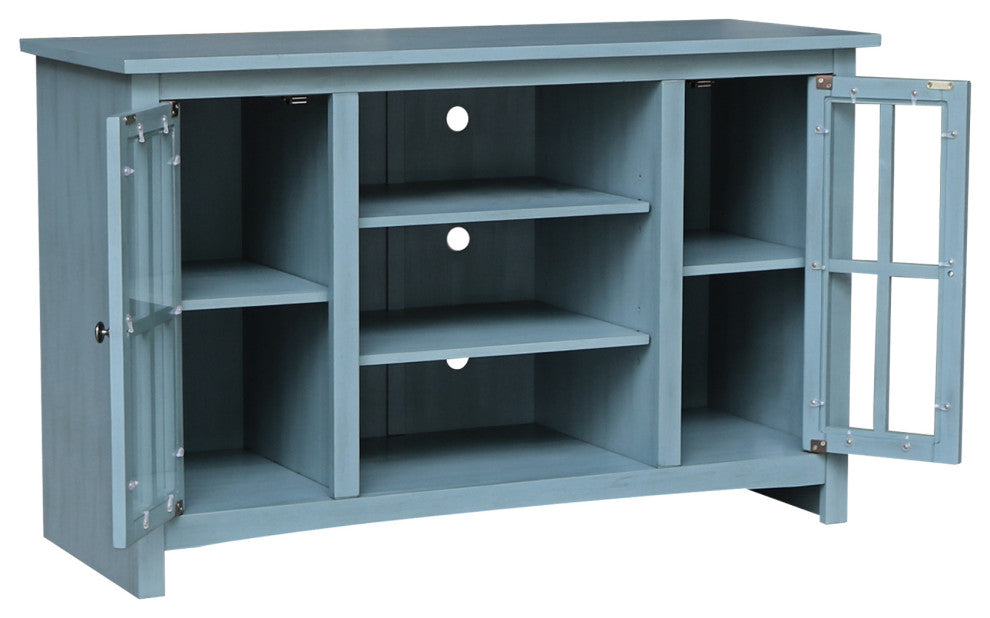 Entertainment / TV Stand - With 2 Doors - 48", Ocean Blue - Antique Rubbed