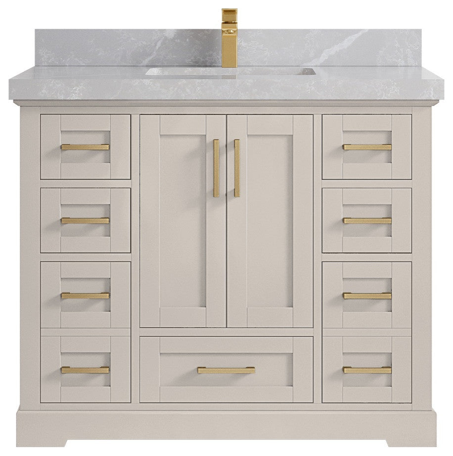 Boston 42" Single Sink Bath Vanity in Fine Grain 2" Pearl Gray
