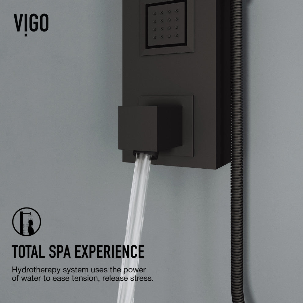 Bowery 58" H x 5" W 4-Jet Shower Panel with Square Shower Head and Tub Filler, Matte Black