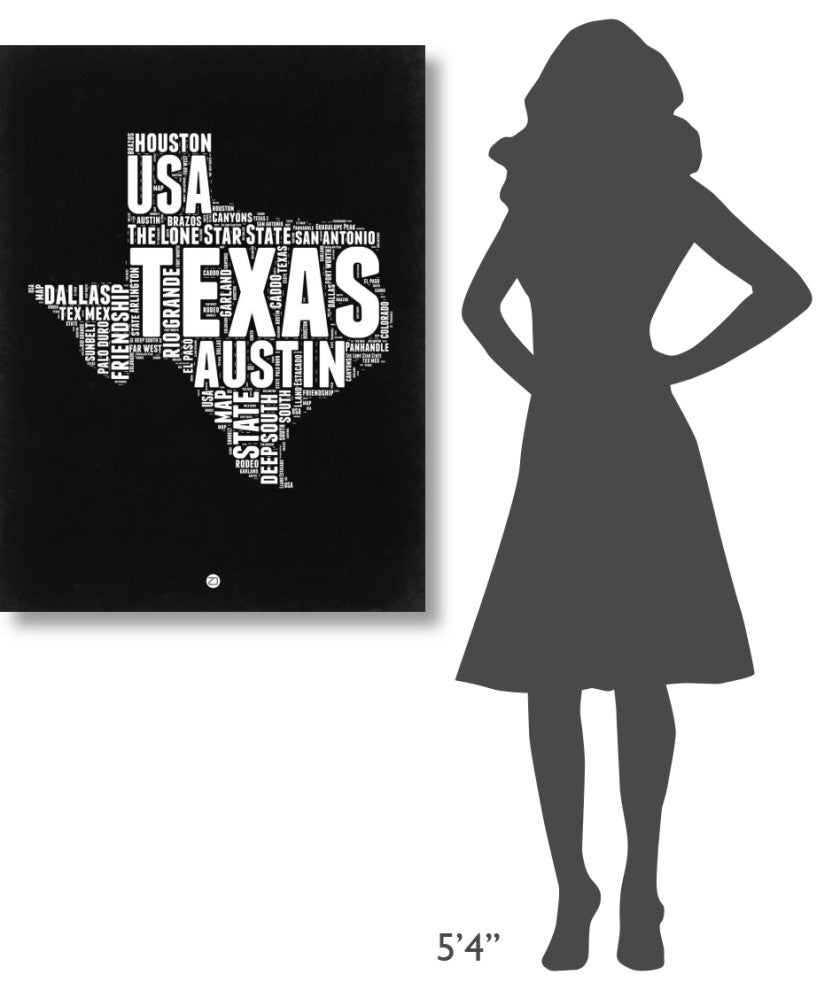 "Texas Black and White Map" Fine Art Print