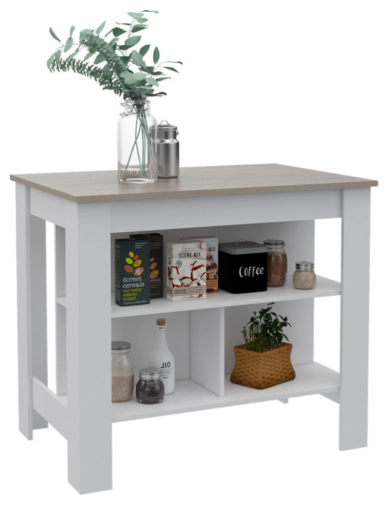 FM FURNITURE Brooklyn Surface Kitchen Island with Three Concealed Shelves