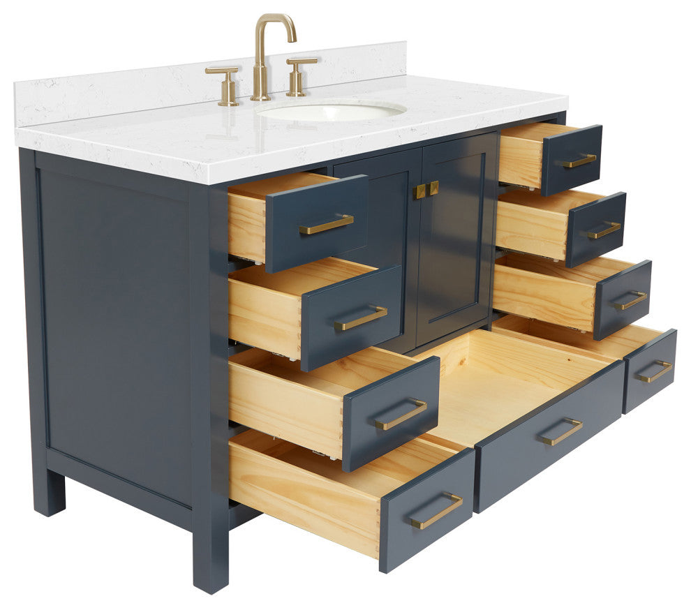 Ariel Cambridge 54" Single Oval Sink Vanity, Carrara Quartz