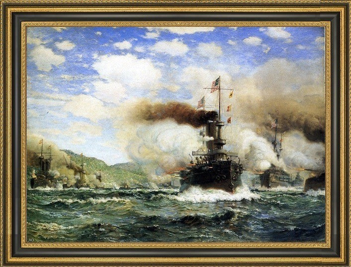 James Gale Tyler Naval Battle Framed Premium Canvas Print, 24"x16"