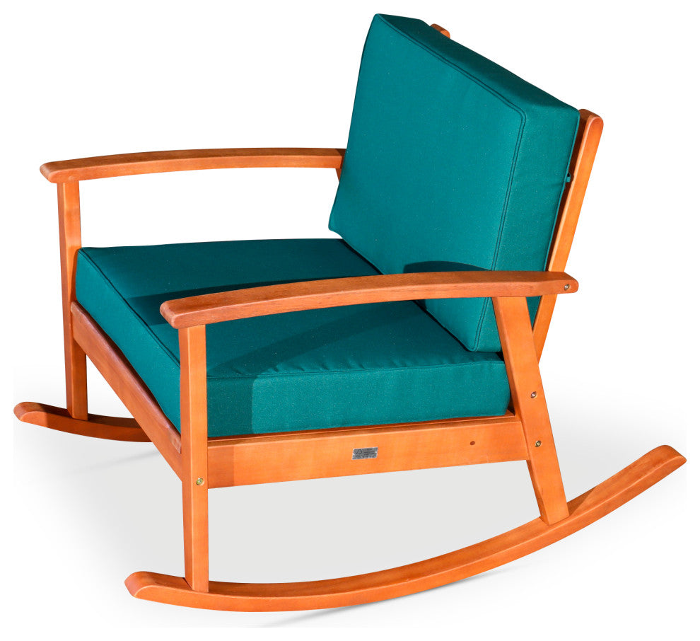 DTY Outdoor Living Longs Peak Eucalyptus Rocker w/ Cushions, Natural Oil, Dark G