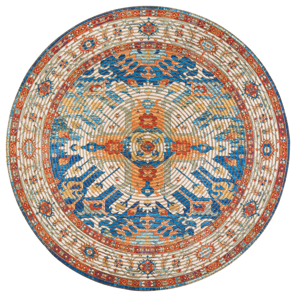Round Sahand Distressed Area Rug, 8' Round