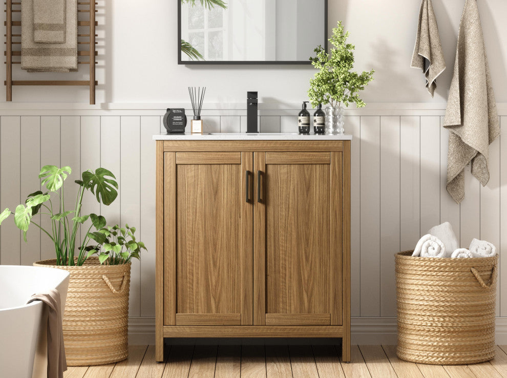 Home Living 30" Single Bathroom Vanity, Walnut Brown