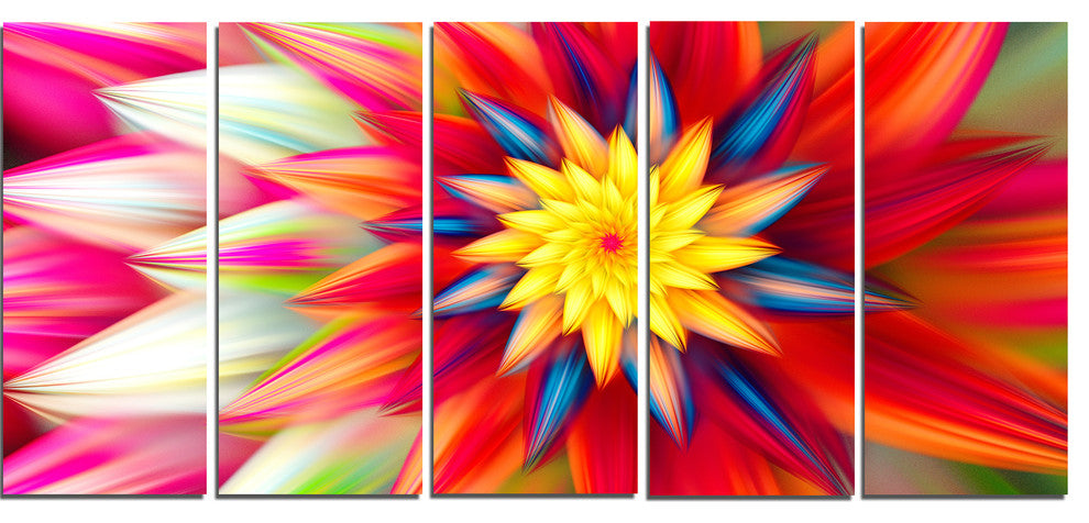 Amazing Dance of Red Petals, Floral Canvas Art Print, 60"x28", 5 Panels