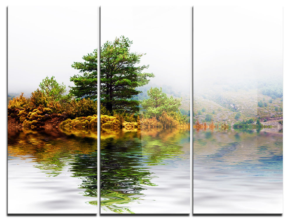 "Pine Tree With Reflection" Photo Metal Wall Art, 3 Panels, 36"x28"