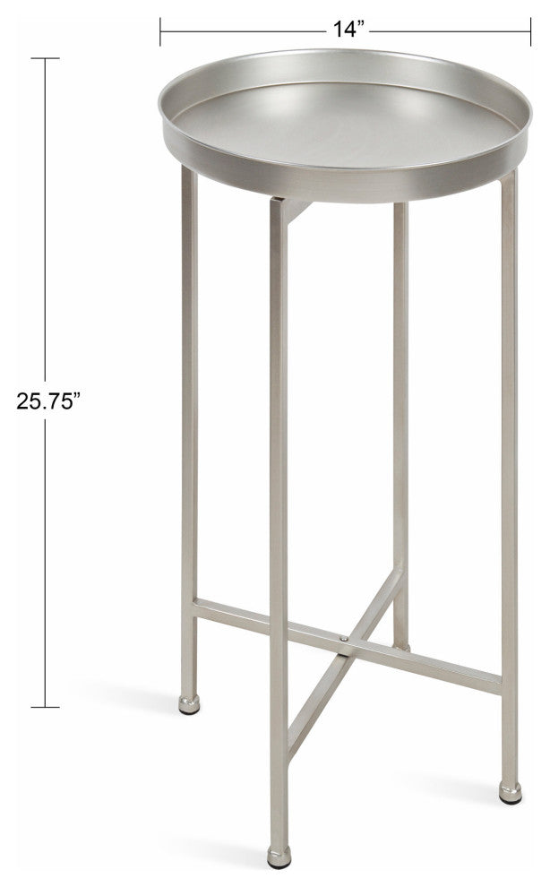 Celia Round Metal Foldable Tray Accent Table, Silver 14x14x25.75