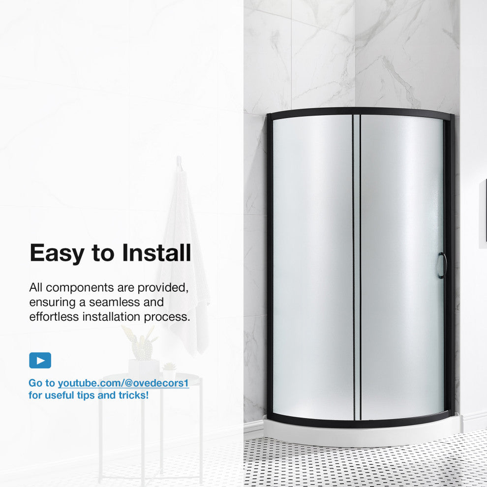 Ove Decors Breeze Shower Kit, Frosted Panels and Base, Black, 34"