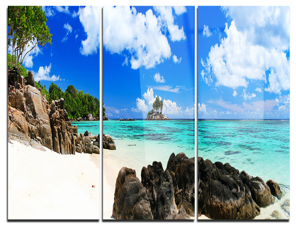 "Ideal Beach in Seychelles" Photo Metal Wall Art, 3 Panels, 36"x28"