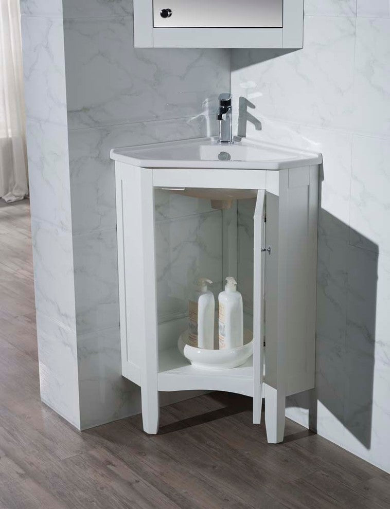 Monte 25" Corner Bathroom Vanity With Medicine Cabinet, White