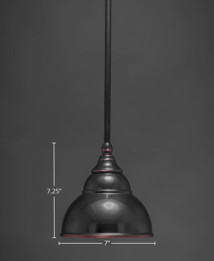 Stem Mini Pendant In Black Copper, 7" Double Bubble Metal Shade Glass