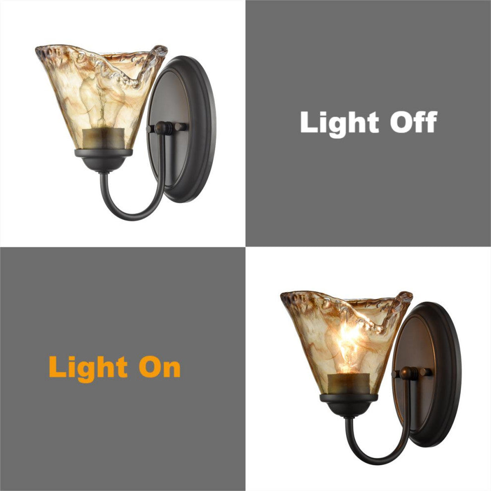 Rustic Wall Sconces Set of 2 With Amber Glow Glass