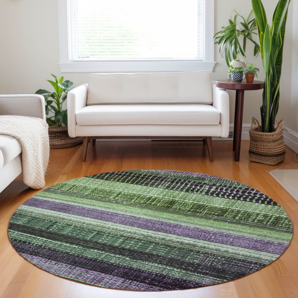 Machine Washable Indoor/Outdoor Chantille ACN1873 Purple 8' x 8' Round Rug