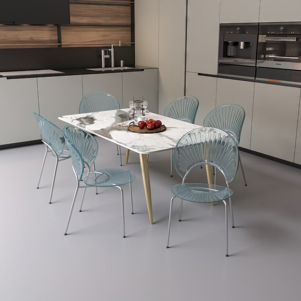 Opulent Plastic Dining Side Chair, Chrome Base Set of 4, Smoke